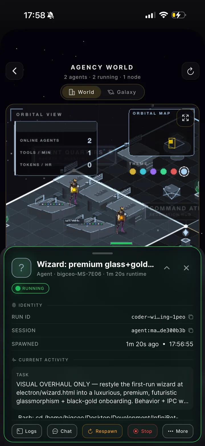 InfiniBot mobile — Agency World agent focus